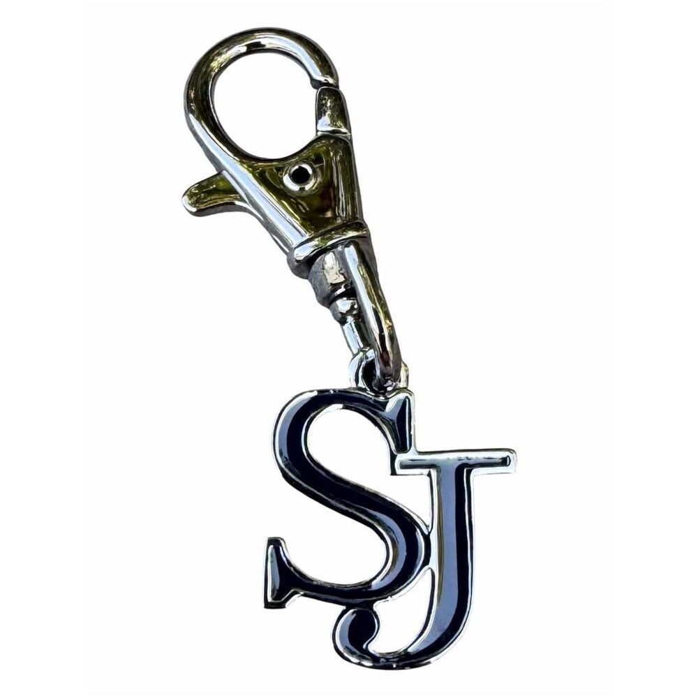 St. John Knits Silver & Black Enamel Letter Logo Keychain/Bag Charm New Designer